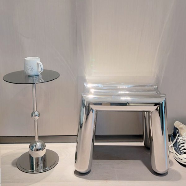 Modern Art Deco Trapezoid Full Stainless Steel Low Stool Backless Armless For Living Room - Image 12