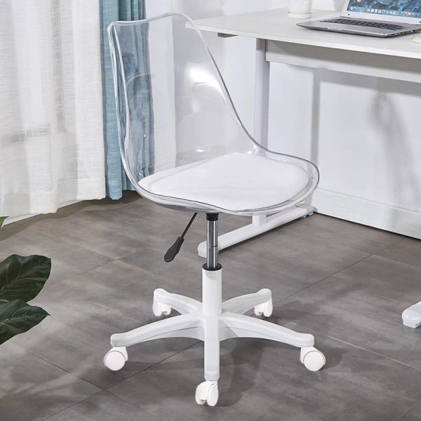 Contemporary Nordic Transparent Acrylic Nylon Desk Chair Backrest Armless For Home Office - Image 9
