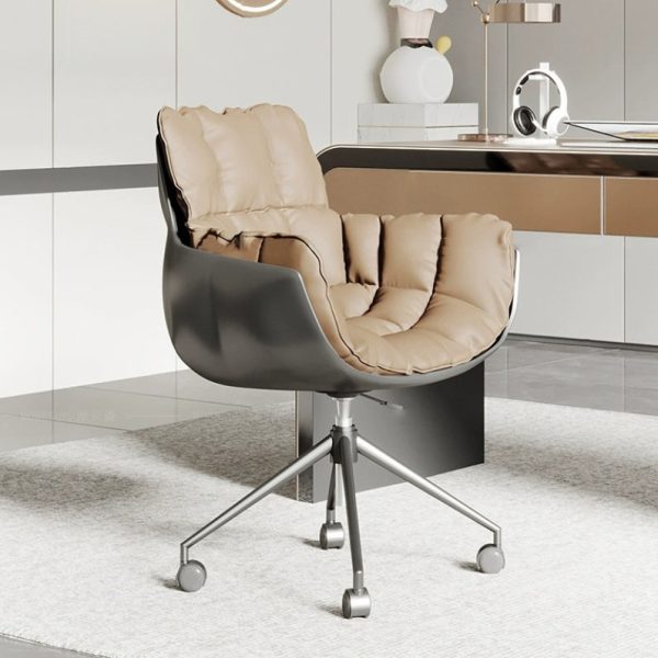 Contemporary Scandinavian Steel Leather Fabric Desk Chair Backrest Armrest For Home Office - Image 5