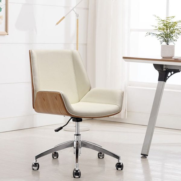 Modern Simplicity Solid Wood Leather Desk Chair Backrest Armrest For Home Office - Image 2