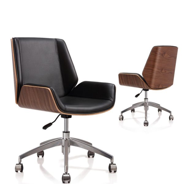Modern Simplicity Solid Wood Leather Desk Chair Backrest Armrest For Home Office - Image 7
