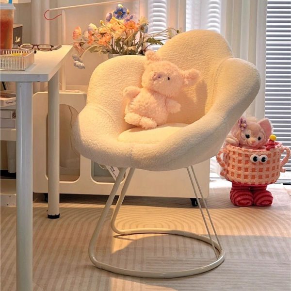 Contemporary Creative Flower Shape Lambswool Carbon Steel Vanity Stool Backrest Armless For Bedroom - Image 9