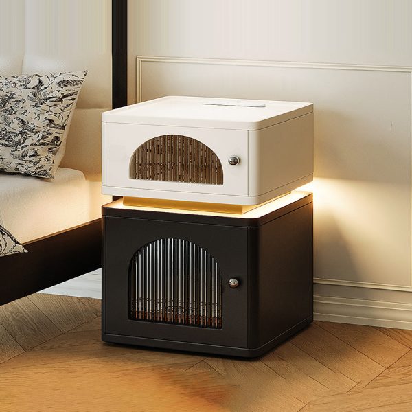 Contemporary Nordic Rectangle Cube Socket Light Strip Density Board Hardware Nightstand 2 - Cabinet For Bedroom - Image 16