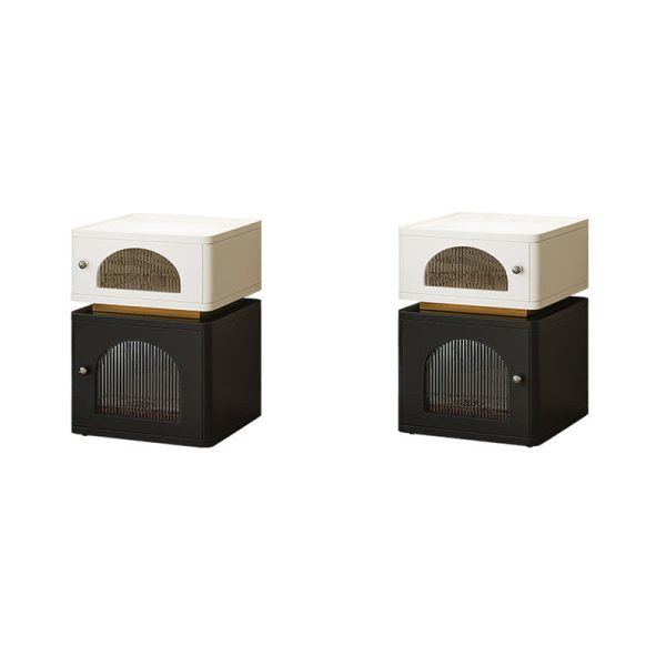 Contemporary Nordic Rectangle Cube Socket Light Strip Density Board Hardware Nightstand 2 - Cabinet For Bedroom - Image 21
