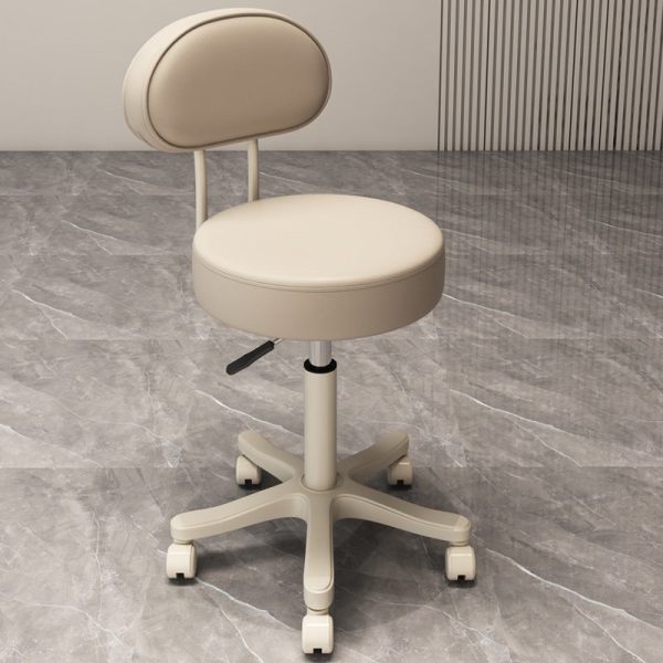 Contemporary Nordic Round Cushion Leather Nylon Vanity Stool Backrest Armless For Bedroom
