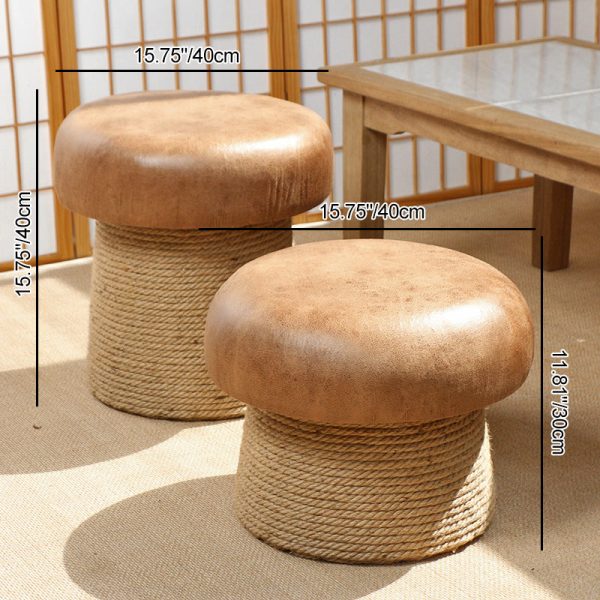 Traditional Japanese Mushroom Linen Technical Hemp Rope Solid Wood Footstool Backless Armless For Living Room - Image 4