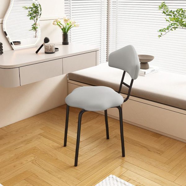 Contemporary Nordic Cloud Shape Cushion Leather Carbon Steel Vanity Stool Backrest Armless For Bedroom - Image 8