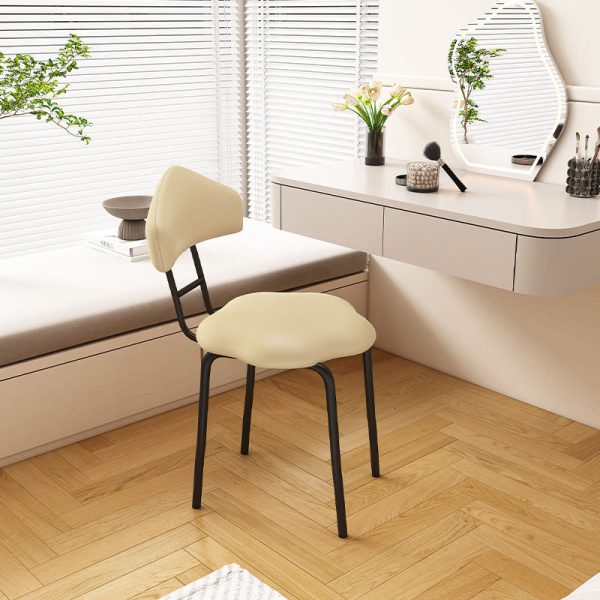Contemporary Nordic Cloud Shape Cushion Leather Carbon Steel Vanity Stool Backrest Armless For Bedroom - Image 2