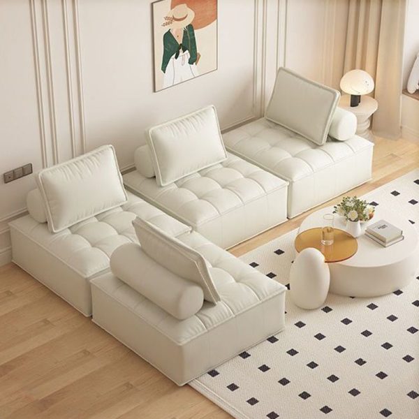 Contemporary Nordic Square Block Solid Wood Lambswool Technology Fabric Cotton Linen Sofa Backless Armless For Living Room - Image 2