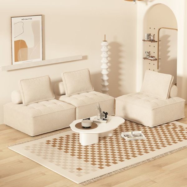 Contemporary Nordic Square Block Solid Wood Lambswool Technology Fabric Cotton Linen Sofa Backless Armless For Living Room - Image 3