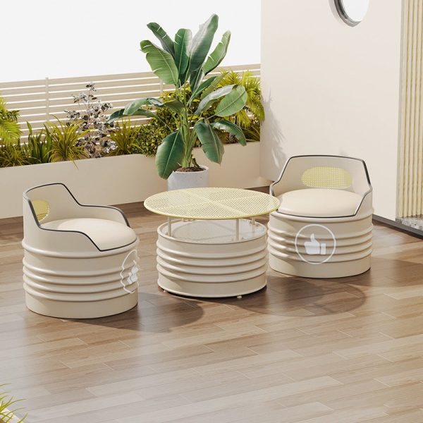 Modern Simplicity Cylindrical Oil Drum Leather Iron Chair Backrest Armless For Outdoor Patio - Image 9