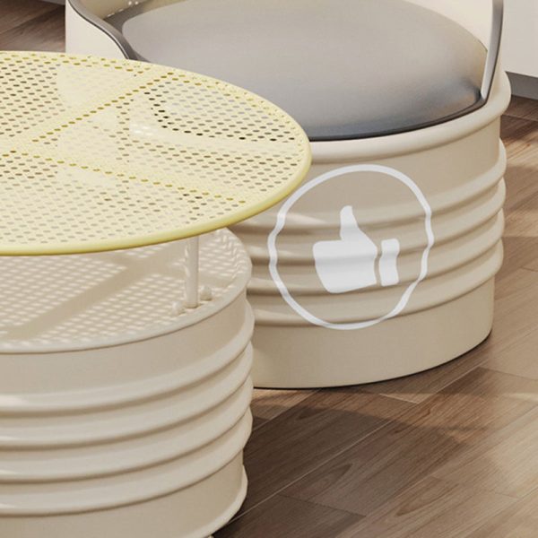 Modern Simplicity Cylindrical Oil Drum Leather Iron Chair Backrest Armless For Outdoor Patio - Image 7