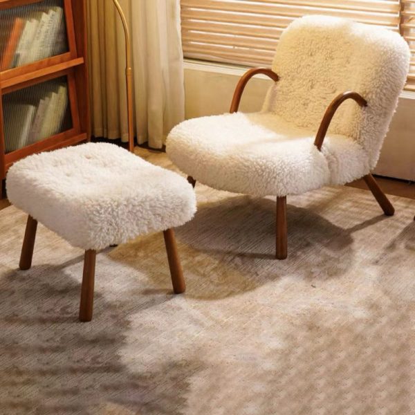Contemporary Nordic Flannelette Solid Wood Iron Accent Chair Backrest Armrest Footrest For Living Room - Image 2