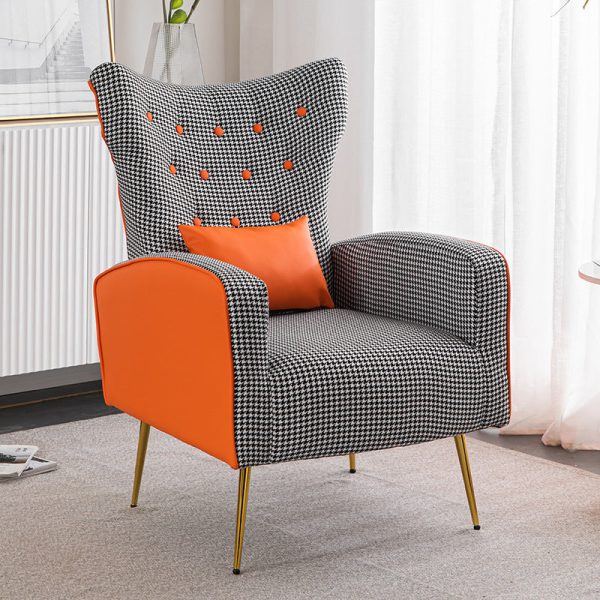 Contemporary Scandinavian Electroplating Metal Solid Wood Fabric Leather Accent Chair Backrest Armrest Footrest For Living Room - Image 15