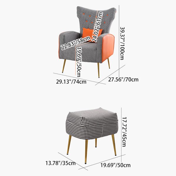 Contemporary Scandinavian Electroplating Metal Solid Wood Fabric Leather Accent Chair Backrest Armrest Footrest For Living Room - Image 4