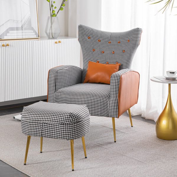Contemporary Scandinavian Electroplating Metal Solid Wood Fabric Leather Accent Chair Backrest Armrest Footrest For Living Room - Image 14
