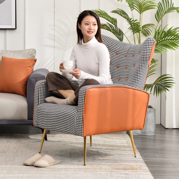 Contemporary Scandinavian Electroplating Metal Solid Wood Fabric Leather Accent Chair Backrest Armrest Footrest For Living Room - Image 10