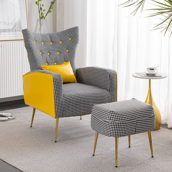 Contemporary Scandinavian Electroplating Metal Solid Wood Fabric Leather Accent Chair Backrest Armrest Footrest For Living Room - Image 2