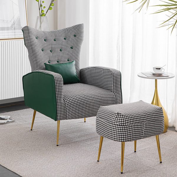 Contemporary Scandinavian Electroplating Metal Solid Wood Fabric Leather Accent Chair Backrest Armrest Footrest For Living Room - Image 3