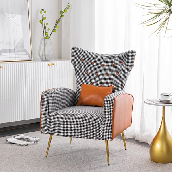 Contemporary Scandinavian Electroplating Metal Solid Wood Fabric Leather Accent Chair Backrest Armrest Footrest For Living Room - Image 13