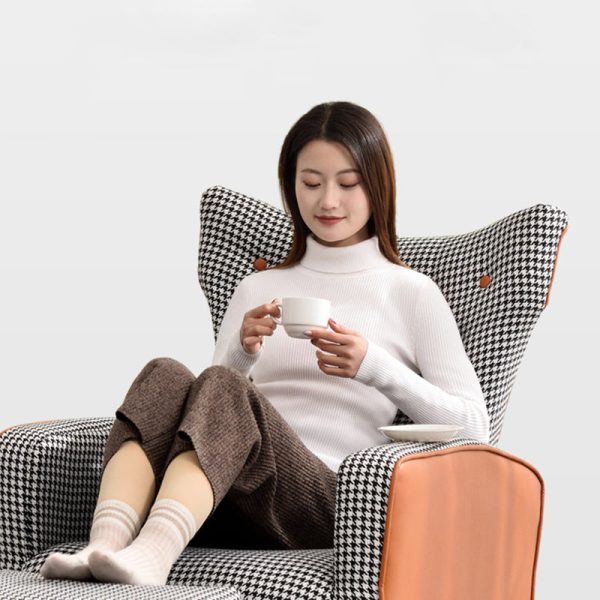 Contemporary Scandinavian Electroplating Metal Solid Wood Fabric Leather Accent Chair Backrest Armrest Footrest For Living Room - Image 8