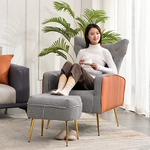 Contemporary Scandinavian Electroplating Metal Solid Wood Fabric Leather Accent Chair Backrest Armrest Footrest For Living Room - Image 12