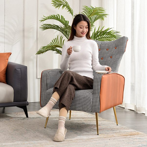 Contemporary Scandinavian Electroplating Metal Solid Wood Fabric Leather Accent Chair Backrest Armrest Footrest For Living Room - Image 11