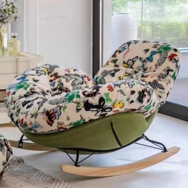 Contemporary Nordic Flannelette Iron Solid Wood Oval Curved Recliner Backrest Armrest For Living Room
