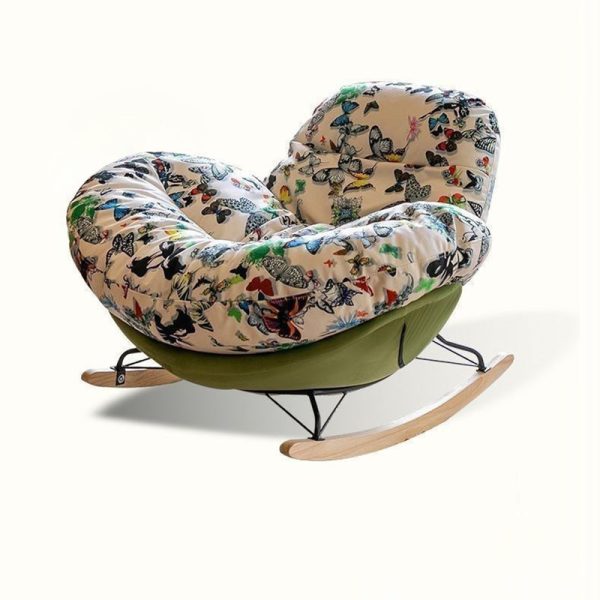 Contemporary Nordic Flannelette Iron Solid Wood Oval Curved Recliner Backrest Armrest For Living Room - Image 2