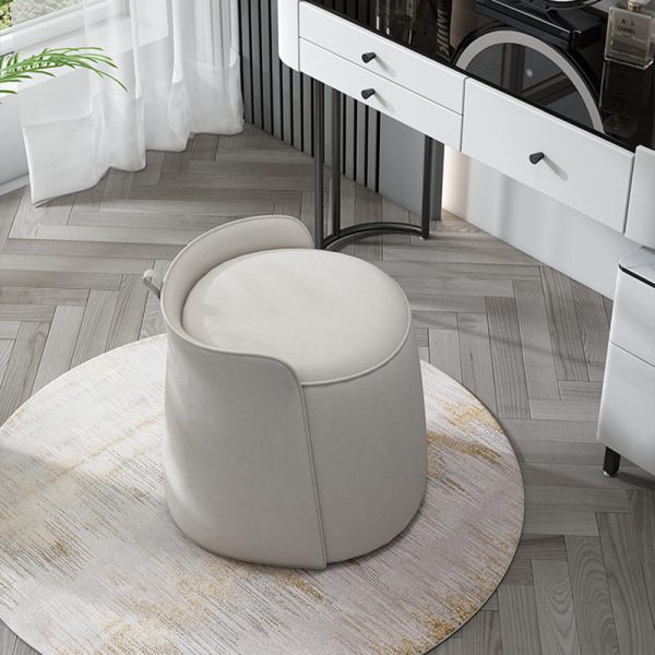 Contemporary Nordic Cylindrical Bucket Rotatable Technology Fabric Solid Wood Vanity Stool Backless Armless For Living Room - Image 7
