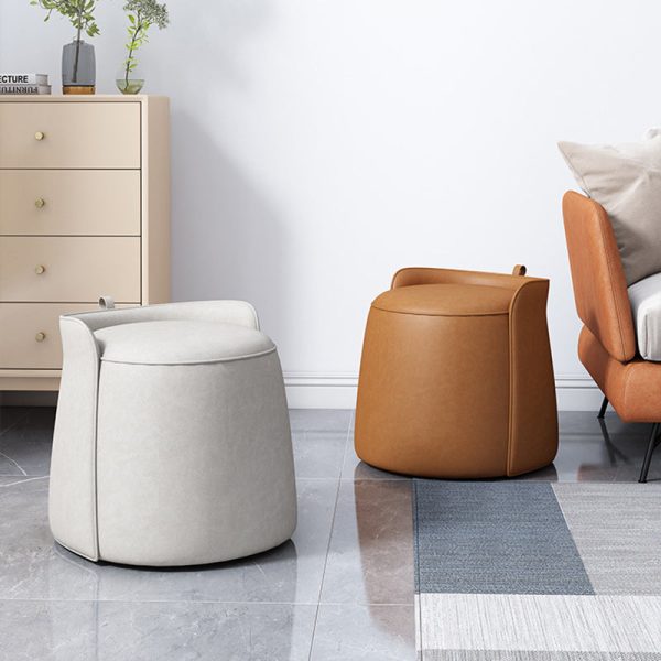 Contemporary Nordic Cylindrical Bucket Rotatable Technology Fabric Solid Wood Vanity Stool Backless Armless For Living Room