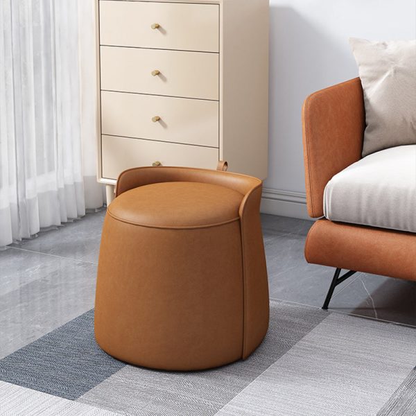 Contemporary Nordic Cylindrical Bucket Rotatable Technology Fabric Solid Wood Vanity Stool Backless Armless For Living Room - Image 8