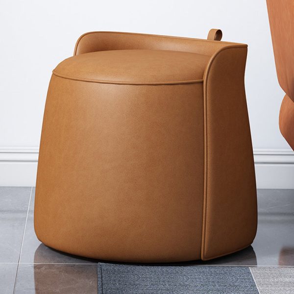 Contemporary Nordic Cylindrical Bucket Rotatable Technology Fabric Solid Wood Vanity Stool Backless Armless For Living Room - Image 9