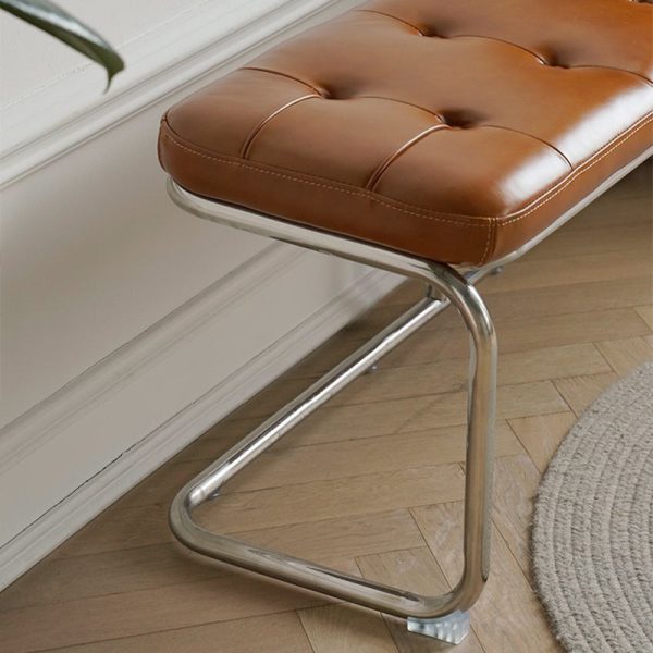 Traditional French Rectangle Geometry Leather Iron Bench Backless Armless For Entryway - Image 5