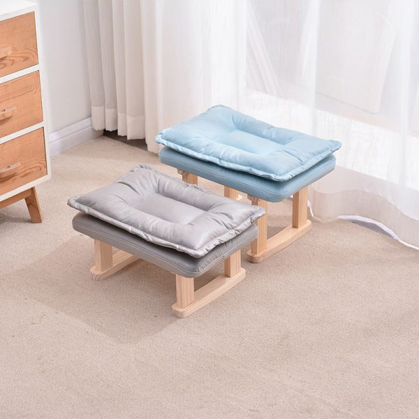 Contemporary Nordic Square Leather Solid Wood Footstool Backless Armless For Living Room