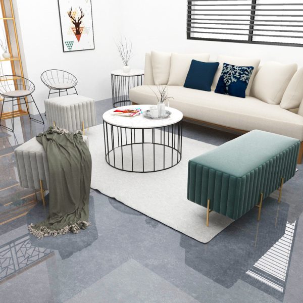 Contemporary Nordic Square Rectangular Cube Iron Flannelette Footstool Backless Armless For Living Room - Image 8