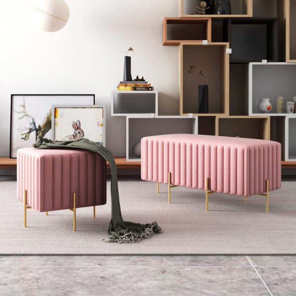Contemporary Nordic Square Rectangular Cube Iron Flannelette Footstool Backless Armless For Living Room - Image 3
