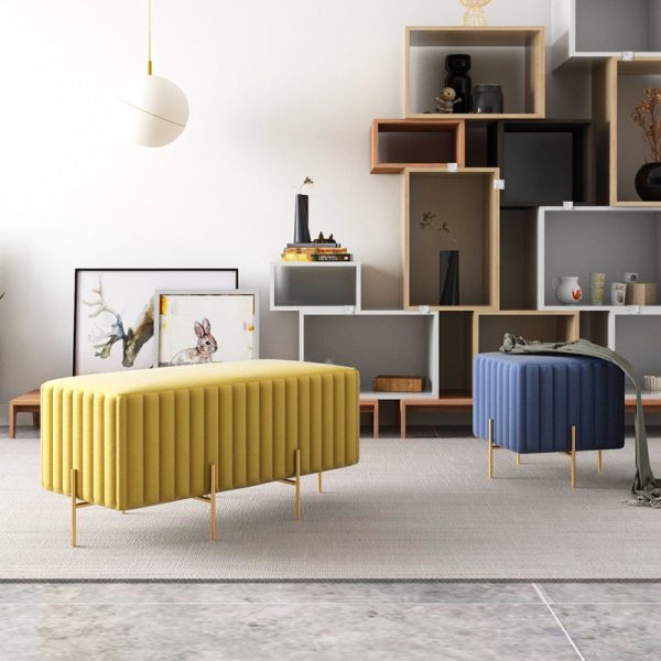 Contemporary Nordic Square Rectangular Cube Iron Flannelette Footstool Backless Armless For Living Room