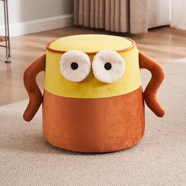 Contemporary Creative Cylinder Big Eyes Solid Wood Flannelette Footstool Backless Armless For Living Room - Image 18