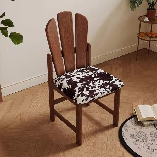Traditional French Square Peacock Backrest Spot Fabric Cushion Solid Wood Vanity Stool Armless For Bedroom - Image 7
