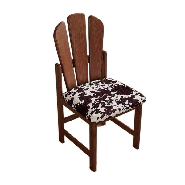 Traditional French Square Peacock Backrest Spot Fabric Cushion Solid Wood Vanity Stool Armless For Bedroom - Image 9