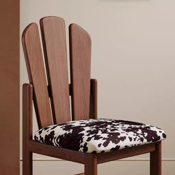 Traditional French Square Peacock Backrest Spot Fabric Cushion Solid Wood Vanity Stool Armless For Bedroom - Image 5