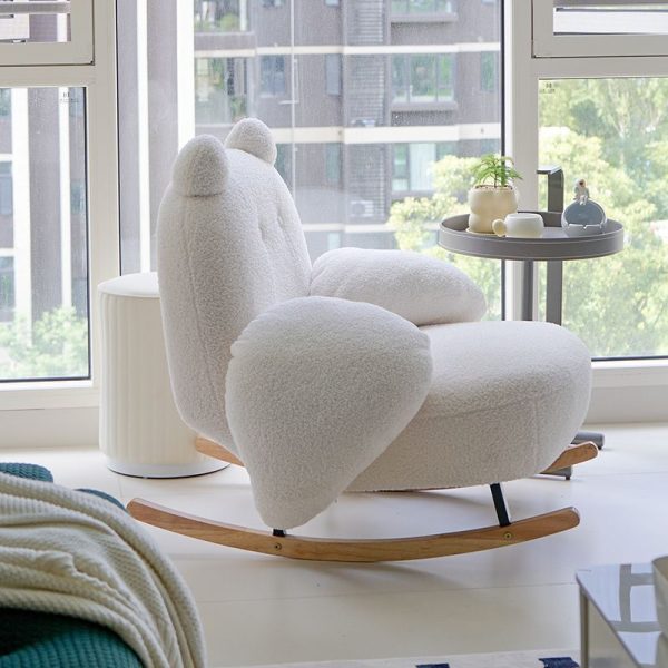 Contemporary Nordic Bear Lambswool Rubber Wood Carbon Steel Recliner Footrest Backrest Armrest For Living Room - Image 10