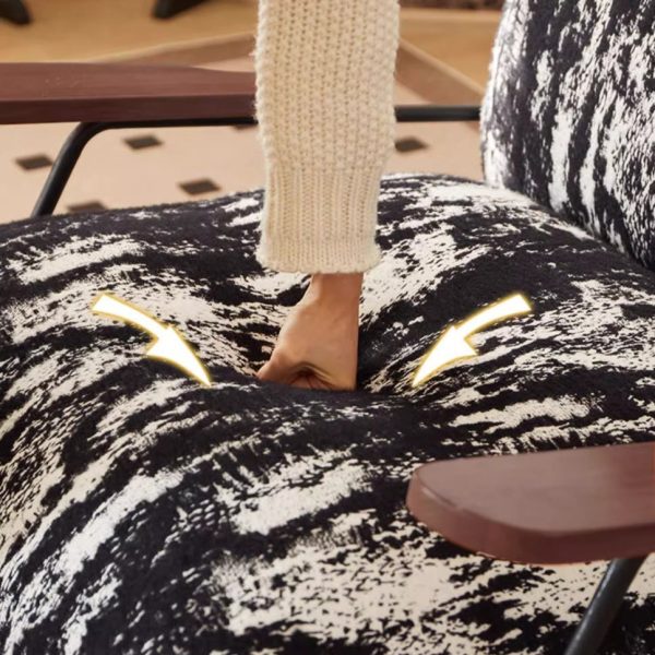Contemporary Retro Ink Painting Flannelette Iron Solid Wood Recliner Footrest Backrest Armrest For Living Room - Image 9