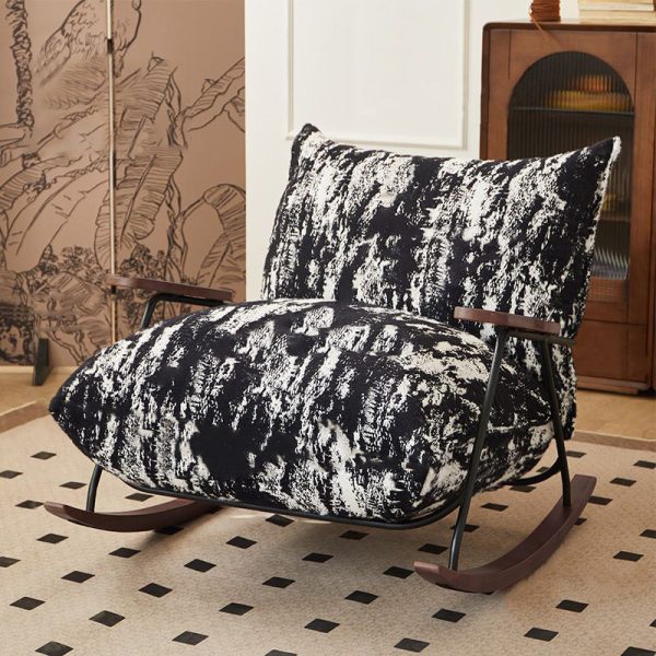 Contemporary Retro Ink Painting Flannelette Iron Solid Wood Recliner Footrest Backrest Armrest For Living Room - Image 14
