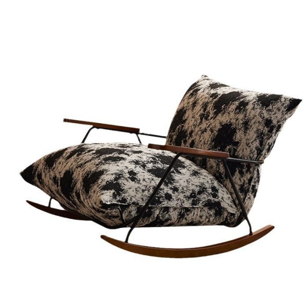 Contemporary Retro Ink Painting Flannelette Iron Solid Wood Recliner Footrest Backrest Armrest For Living Room - Image 24