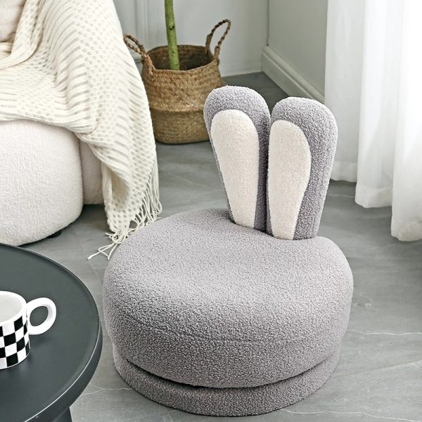 Contemporary Creative Round Rabbit Ears Swivel Lambswool Solid Wood Low Stool Backrest Armless For Living Room - Image 13