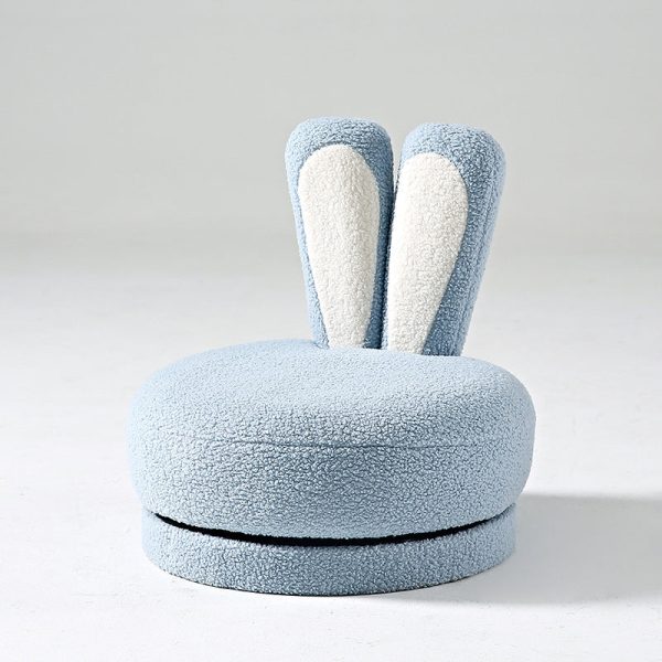 Contemporary Creative Round Rabbit Ears Swivel Lambswool Solid Wood Low Stool Backrest Armless For Living Room - Image 18