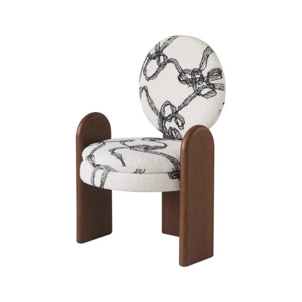 Traditional French Round Ribbon Pattern Lambswool Walnut Vanity Stool Backrest Armrest For Bedroom - Image 10