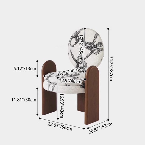 Traditional French Round Ribbon Pattern Lambswool Walnut Vanity Stool Backrest Armrest For Bedroom - Image 4